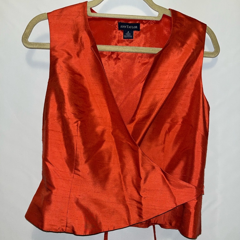 Orange Ann Taylor Wrap Around Blouse